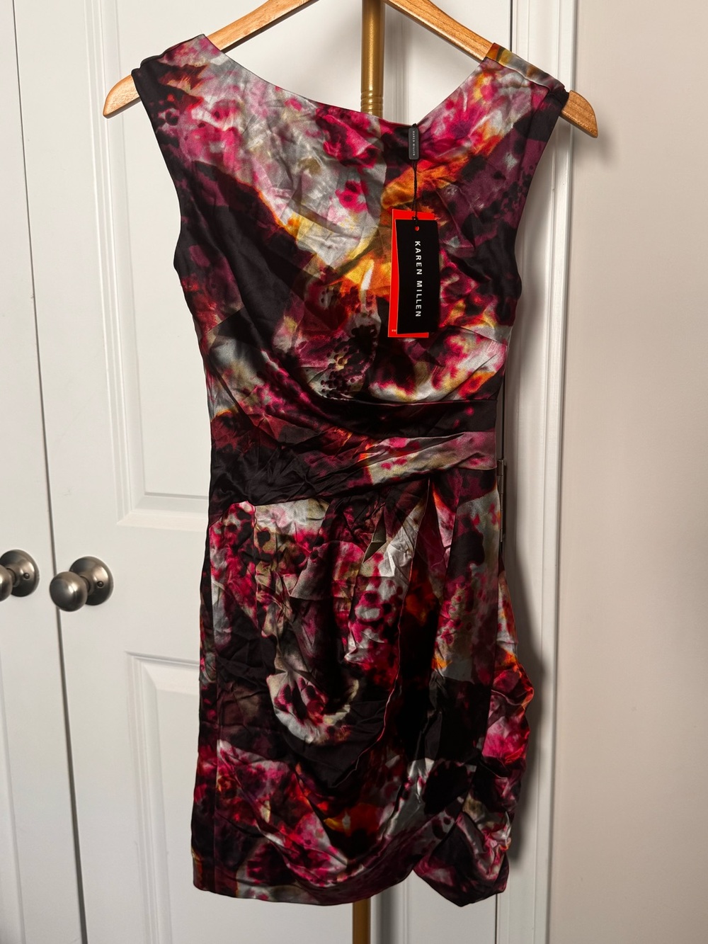 Karen Millen Floral-Print Midi Dress in Black and Pink